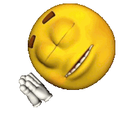 a yellow smiley face with its eyes closed and a pair of white gloves .