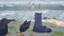 a cartoon of a person laying on a blanket with a cat sitting next to them