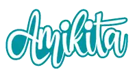 a blue and white logo that says amikita on it
