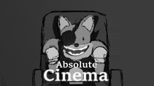 a black and white drawing of a dog with the words " absolute cinema " underneath it