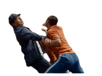 two men fighting with the words " not even close " above them