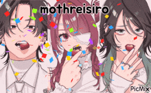 a picture of three anime characters with the words mothreisiro on top