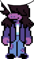 a pixel art drawing of a person with a speech bubble .