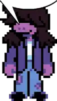 a pixel art drawing of a person with a speech bubble .