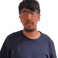 a man with glasses and a beard is making a face