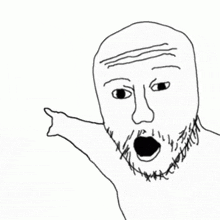 a drawing of a man with a beard pointing at something .