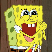 a close up of a cartoon character named sponge bob