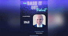 a man in a suit and tie is on the cover of a podcast called the dash it out .