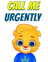 a cartoon bear says call me urgently with a blue shirt