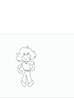 a black and white drawing of a person standing with their hands on their hips .