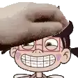 a cartoon girl wearing glasses and a hat with a donut in her mouth .