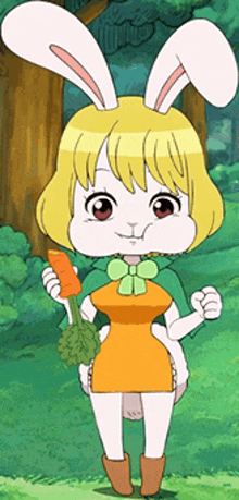 a cartoon character with bunny ears holding a carrot