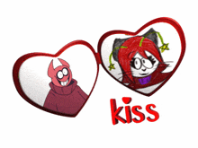 a drawing of a devil and a cat with the word kiss underneath