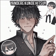 a drawing of a boy with the words yandere kunde hitsu written on it