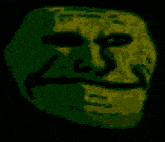 a pixel art of a man 's face with a mustache and a green eye