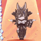 a cartoon character is standing on a stage with her arms outstretched