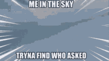 a fighter jet is flying in the sky with the caption " me in the sky "