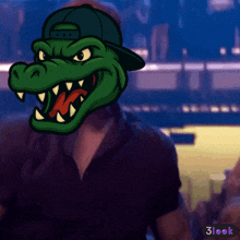 a cartoon of a man wearing a hat with a crocodile head on it