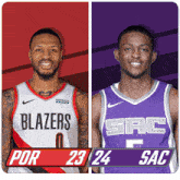 two basketball players one from the blazers and the other from the sac