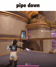 a screenshot of a video game with the words pipe down