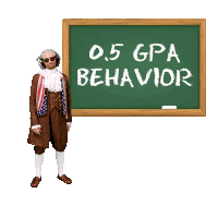 a man standing in front of a chalkboard that says 0.5 gpa behavior