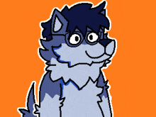 a pixel art drawing of a wolf with glasses