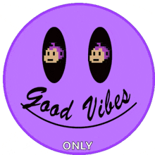 a green smiley face that says good vibes only on it