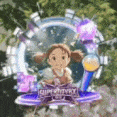 a little girl is sitting in a circle with a sign that says supernovax on it .