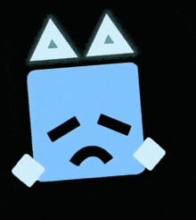 a blue square with a sad face and triangles on it