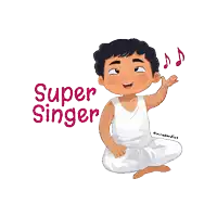 a cartoon drawing of a boy with the words super singer behind him