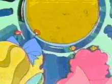 a cartoon drawing of a bowl of yellow liquid