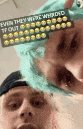 a man and a woman are upside down with a caption that says " even they were weirded "