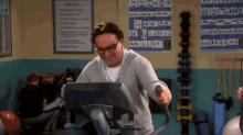 Leonard Gets A Workout With Mrs. Davis GIF - Bbt Big Bang Theory Exercise GIFs