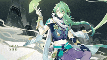 a drawing of a man with green hair and the name beyc mor