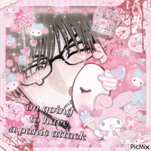 a picture of a man with glasses and a hello kitty with the words " im going to have a panic attack "
