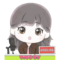 a cartoon drawing of a girl with a microphone and the words vivo tv below her