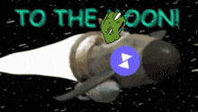a cartoon drawing of a space ship with the words to the moon written in the background