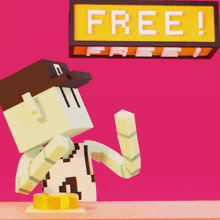 a cartoon character is standing under a sign that says " free "