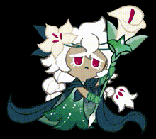a pixel art drawing of a girl with white hair holding a flower