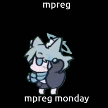 a cartoon of a wolf with glasses and a scarf on a black background with the words mpreg mpreg monday