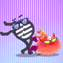 a cartoon character wearing sunglasses is standing next to a devil