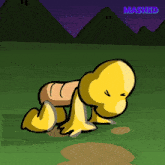 a cartoon character is crawling in a field and the word mashed is above it
