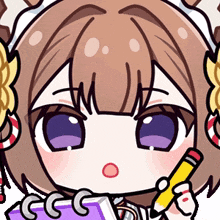 a cartoon drawing of a girl holding a pencil and a book