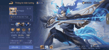 a screenshot of a video game shows a character with long blue hair and a sword