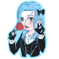 a drawing of a girl wearing a mask holding a rose
