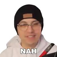 a man wearing a beanie and glasses is saying nah