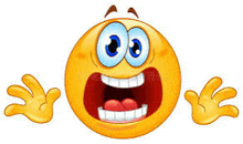 a cartoon smiley face with a surprised look on his face and his mouth wide open .