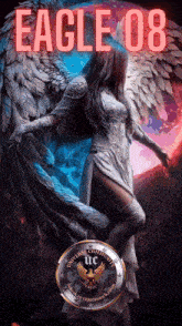 a poster for eagle 08 with a woman with wings