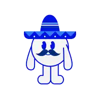 a cartoon character with a blue sombrero and mustache