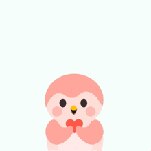 a pink penguin is surrounded by red hearts and is smiling